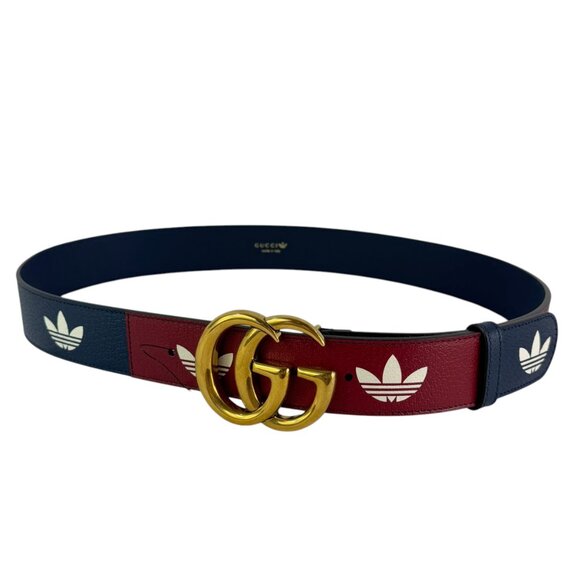 GUCCI X ADIDAS Marmont Navy Blue & Red Leather GG Buckle Men's Belt 100-40 - Picture 3 of 10